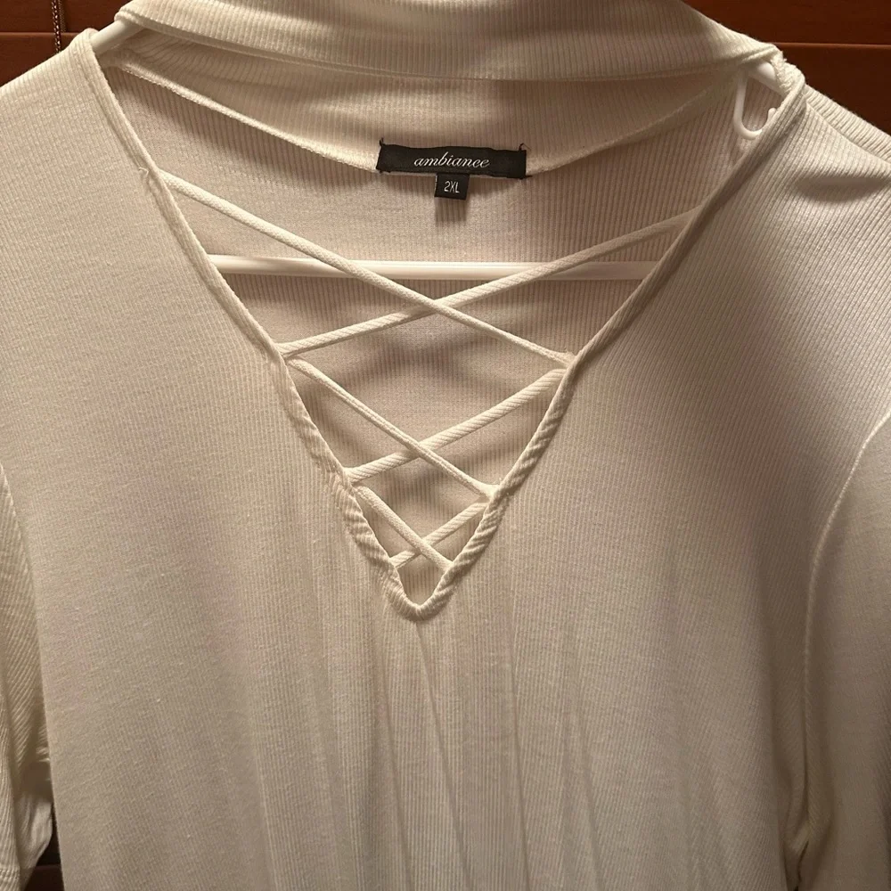 Ambiance White Crisscross V-Neck Top - Picture 1 of 5